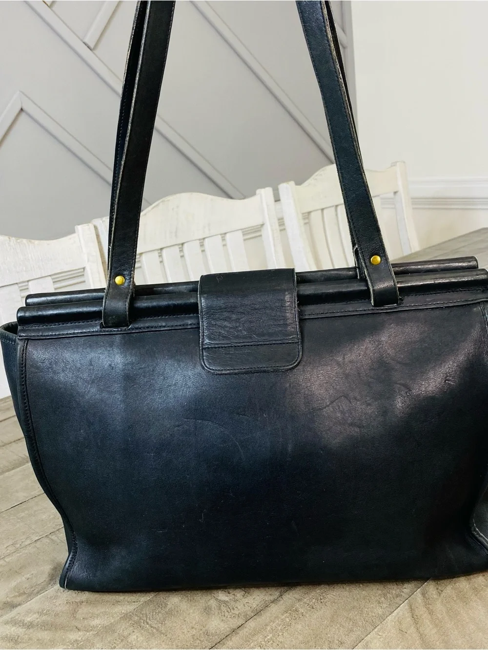 90s Vintage Coach Barclay Tote Black Glove Tanned Leather Business Bag USA - Picture 7 of 14